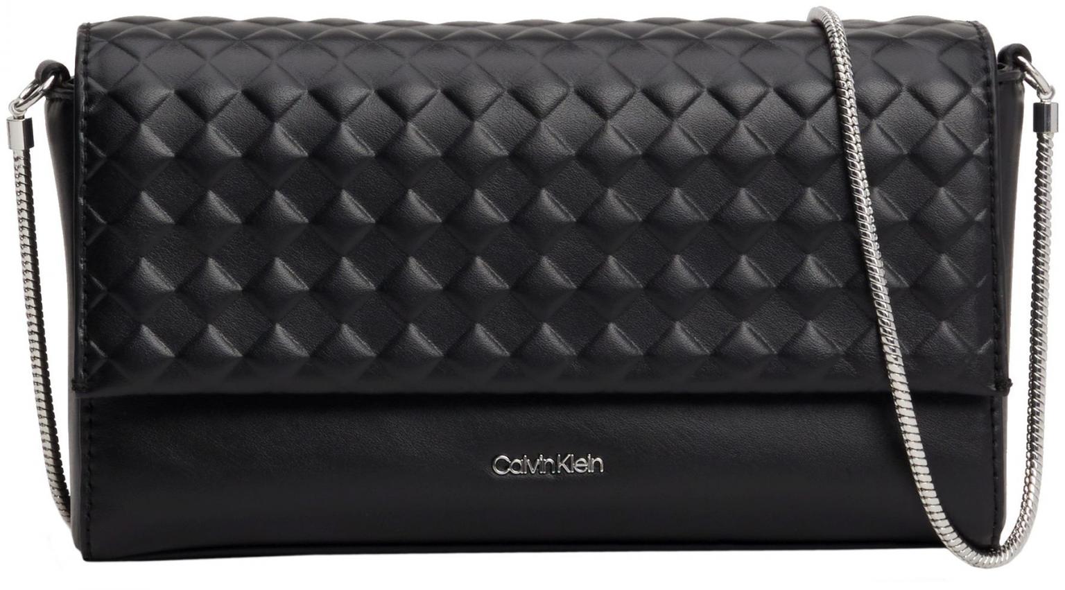 Abendtasche Calvin Klein schwarz Überschlag Metallkette Quilt feminin