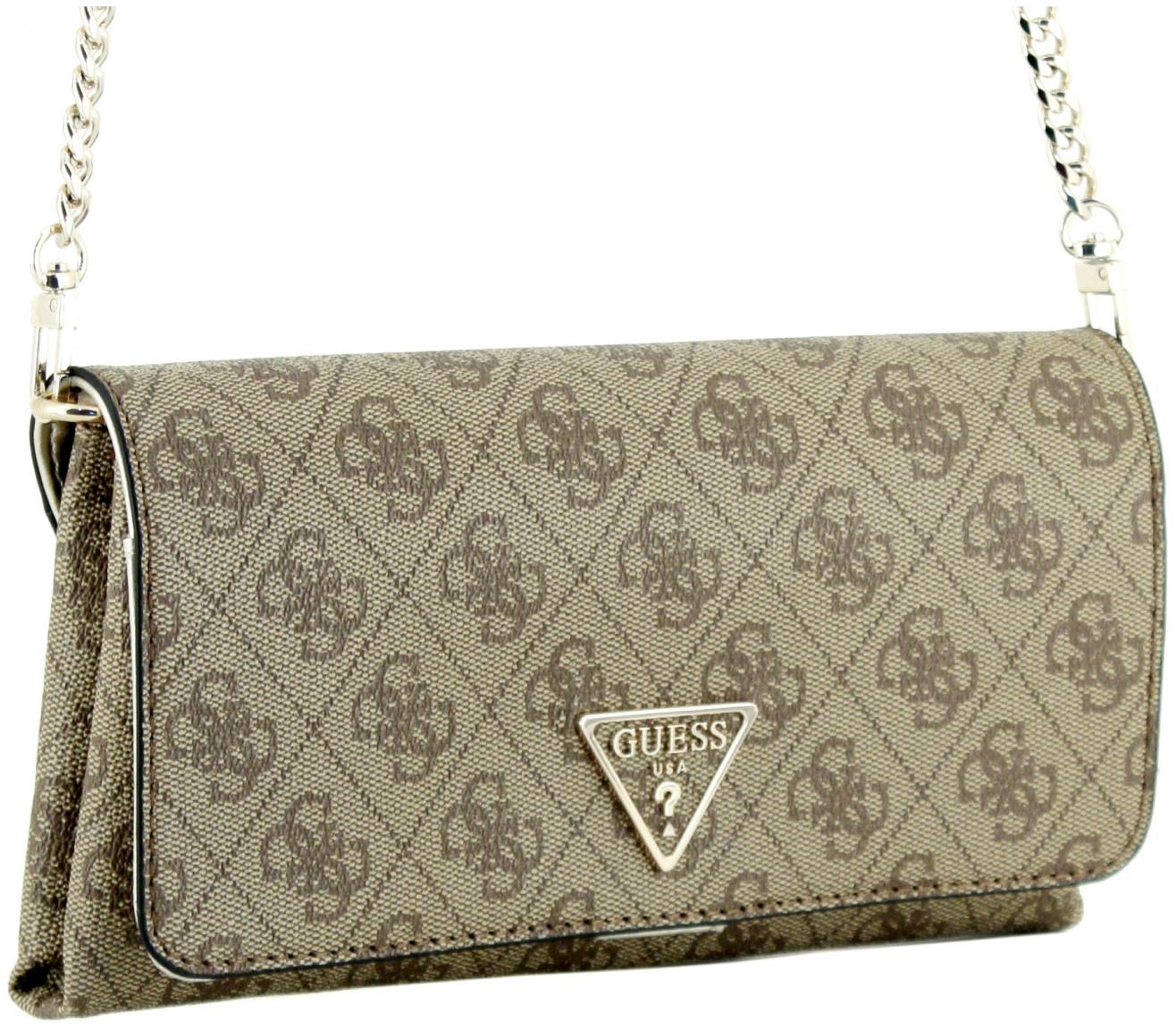 Abendtasche Guess Noelle Mini Überschlag Metallkette Latte Logo Alloverprint