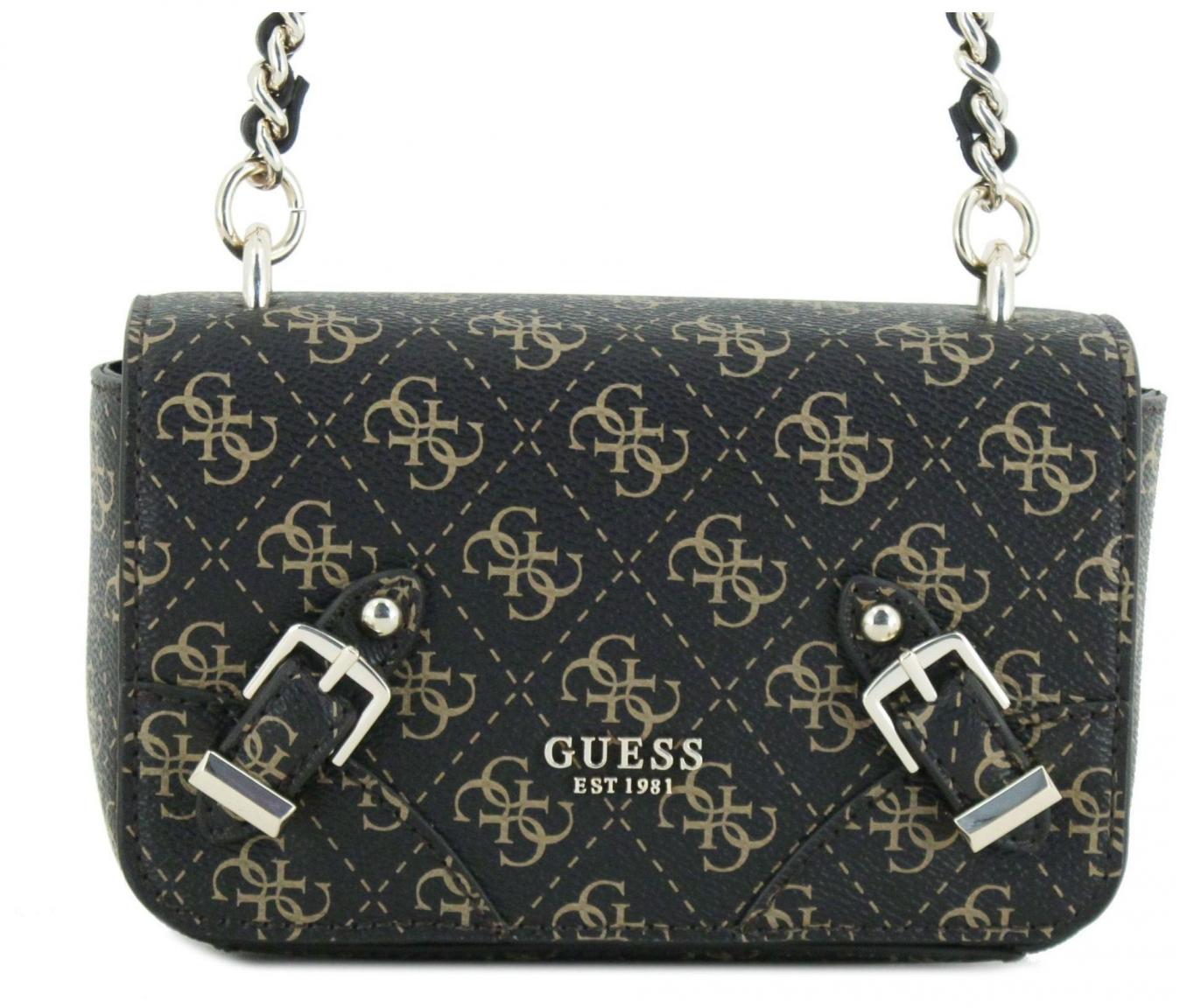 Abendtasche Mini Crossbody Flap Guess Didi Brown Logo Zierschnallen