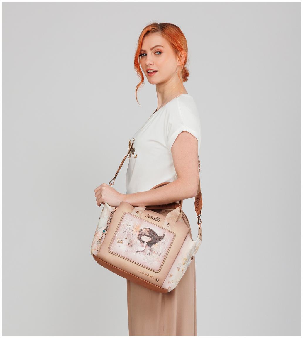 Anekke Kurzgrifftasche beige Memories bestickt