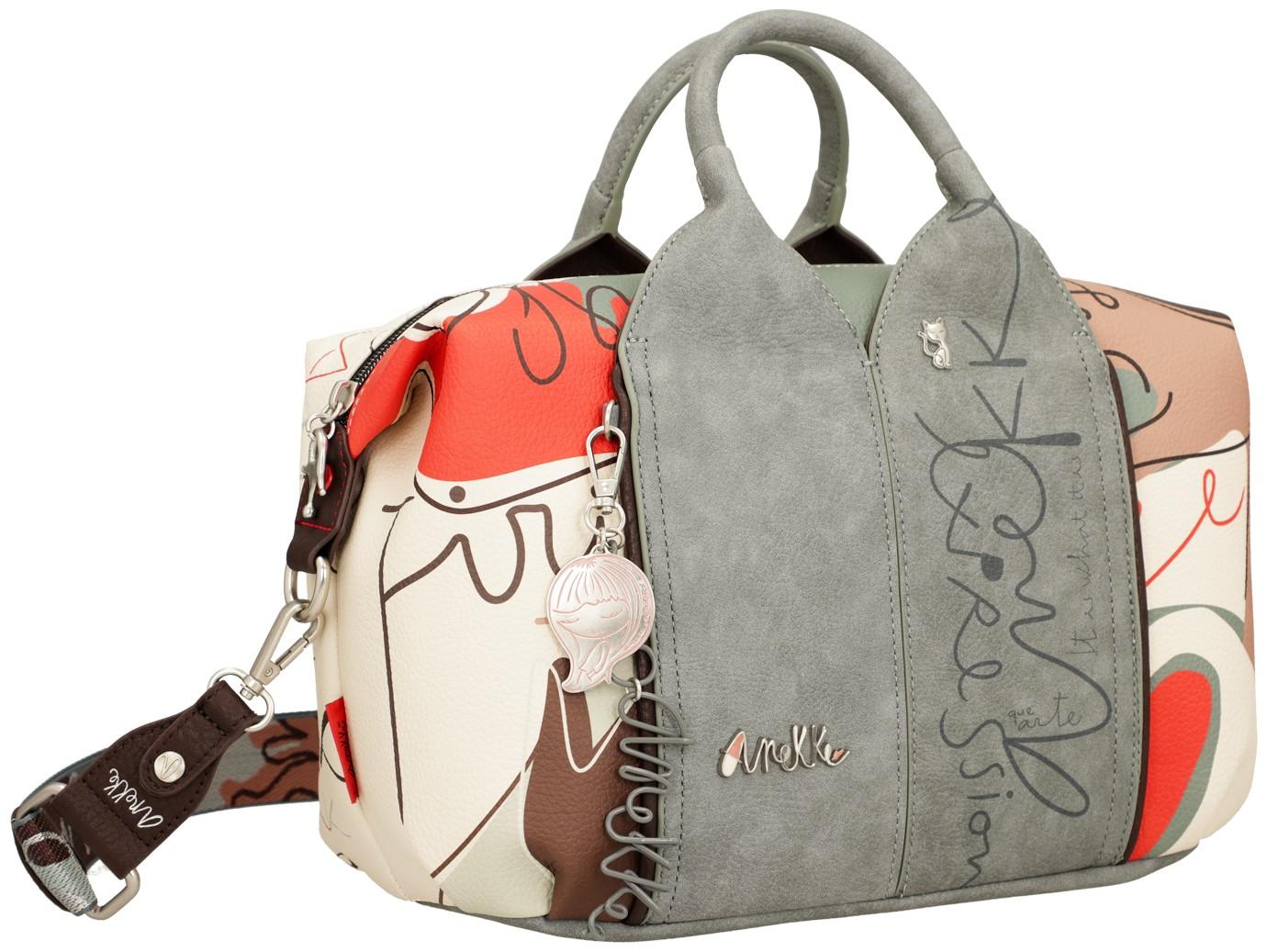 Anekke Kurzgrifftasche mit Logoprint Alma Ole beige grau 