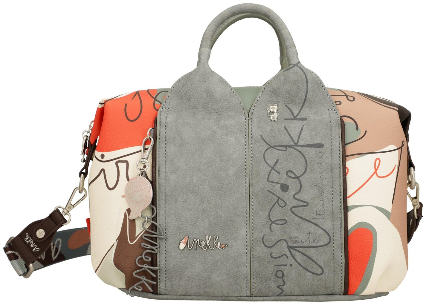 Anekke Kurzgrifftasche mit Logoprint Alma Ole beige grau 