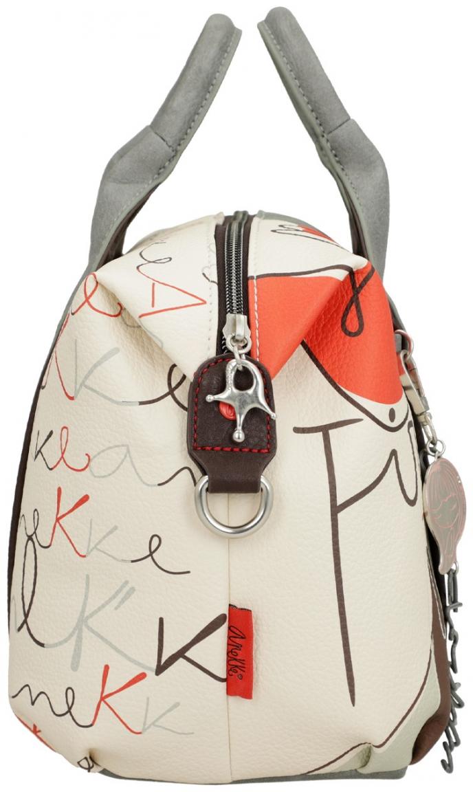 Anekke Kurzgrifftasche mit Logoprint Alma Ole beige grau 