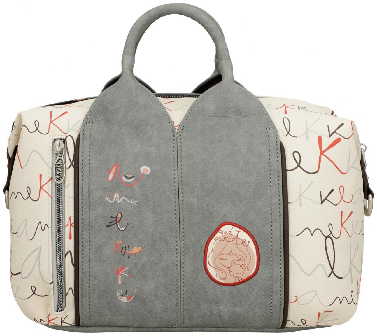 Anekke Kurzgrifftasche mit Logoprint Alma Ole beige grau 