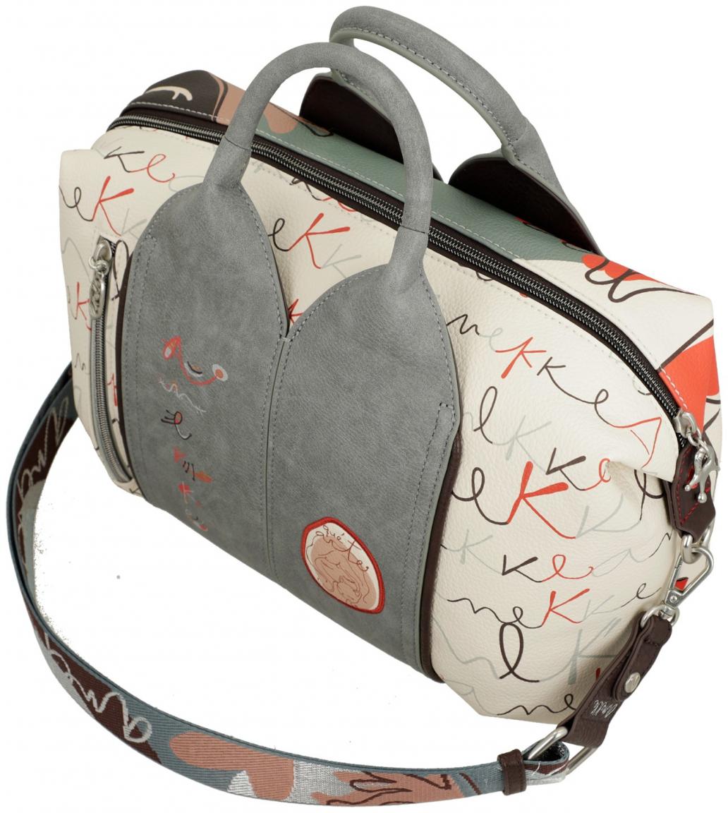 Anekke Kurzgrifftasche mit Logoprint Alma Ole beige grau 