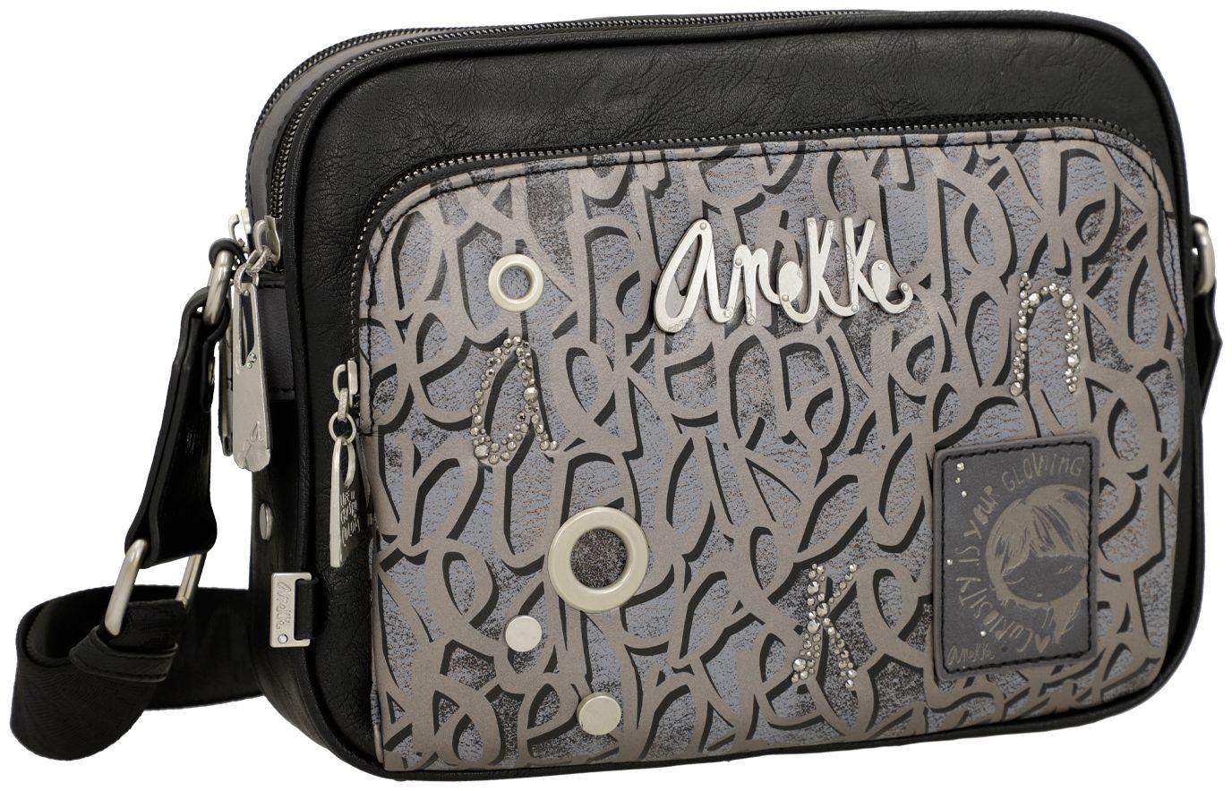 Anekke Schultertasche Crust rauchblau Glitzersteine Core schwarz