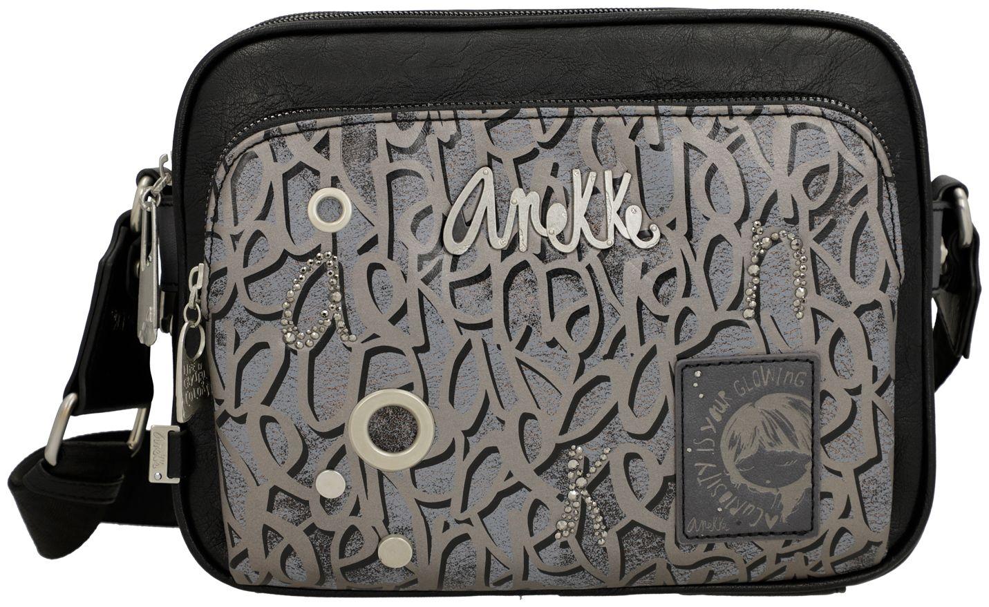 Anekke Schultertasche Crust rauchblau Glitzersteine Core schwarz