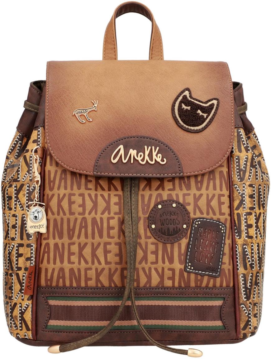 Auffälliger Damenrucksack Logoprint Kanada Wald Anekke Urban braun Drawstring