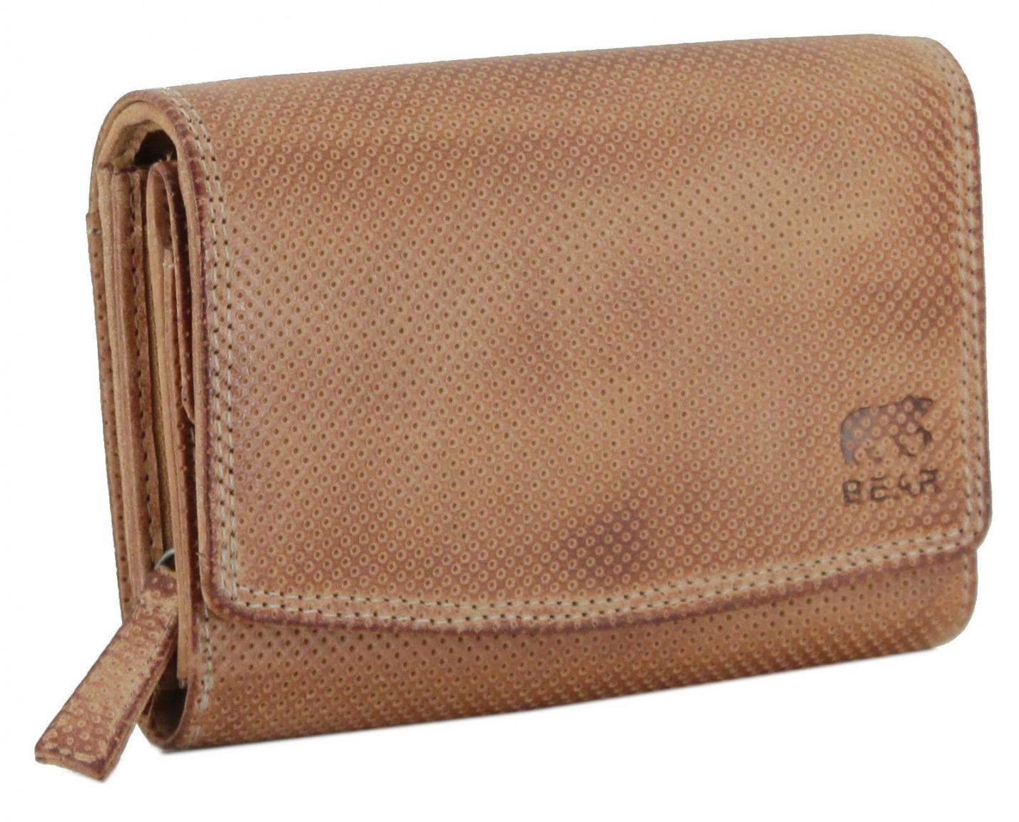 Bear Geldbörse mit RFID Derby Tan Braun Lasercut Leder