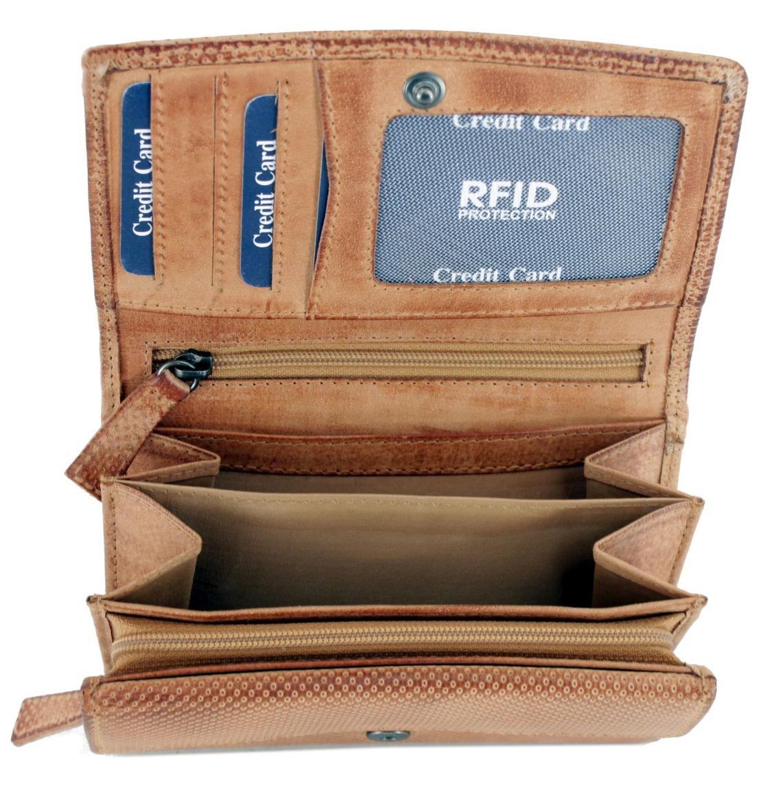 Bear Geldbörse mit RFID Derby Tan Braun Lasercut Leder