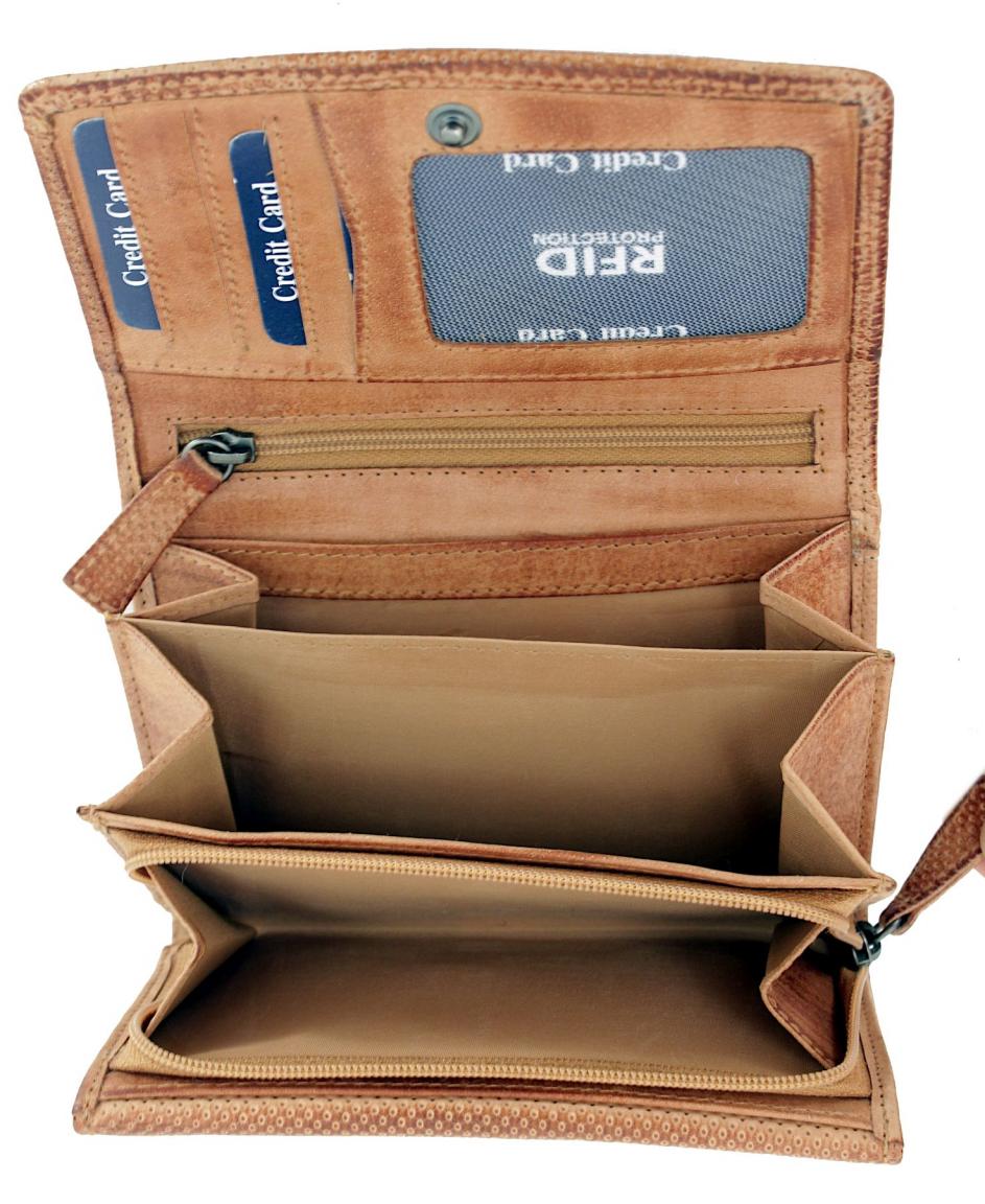 Bear Geldbörse mit RFID Derby Tan Braun Lasercut Leder