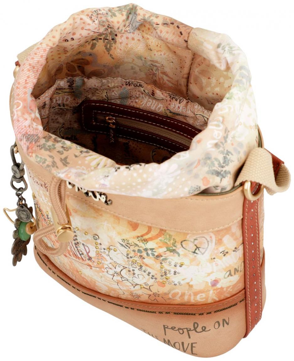 Bucket Bag Anekke Peace & Love Flowers beige Nieten