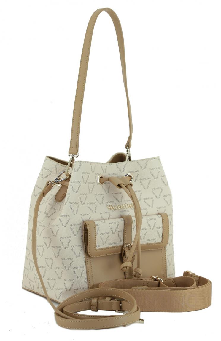 Bucket Bag mit Logoprint Valentino Liuto Ecru hellbeige