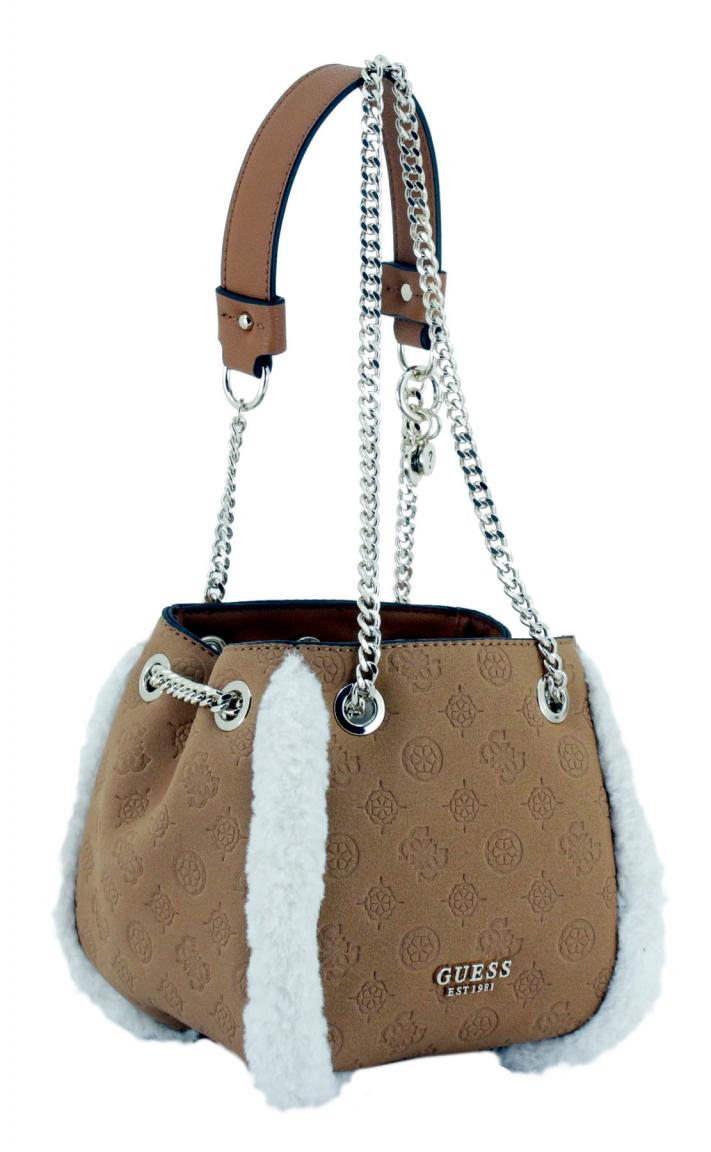 Buket Bag mit Fellimitat Guess Davika Cognac 