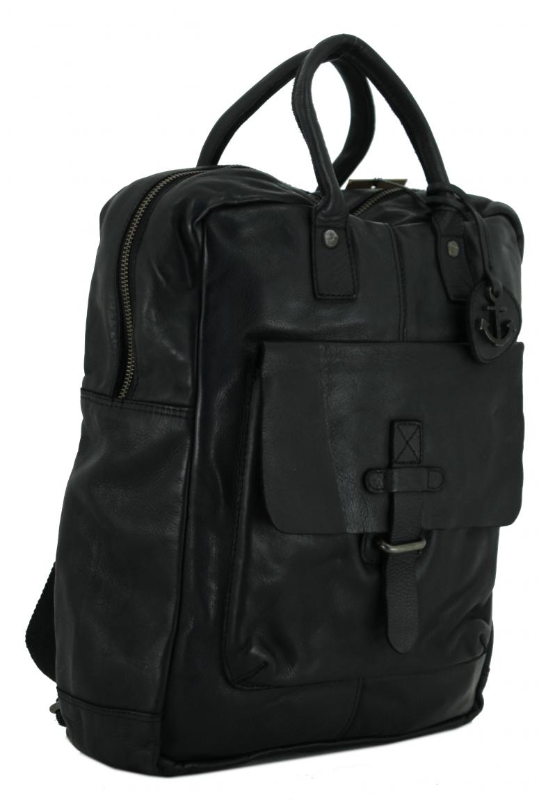 Businessrucksack Laptopfach schwarz Leder Harbour 2nd Style Up Devon