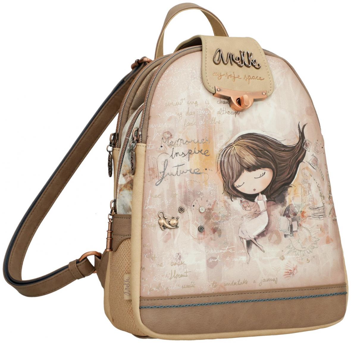 Cityrucksack Anekke dreigeteilt Memories beige Print