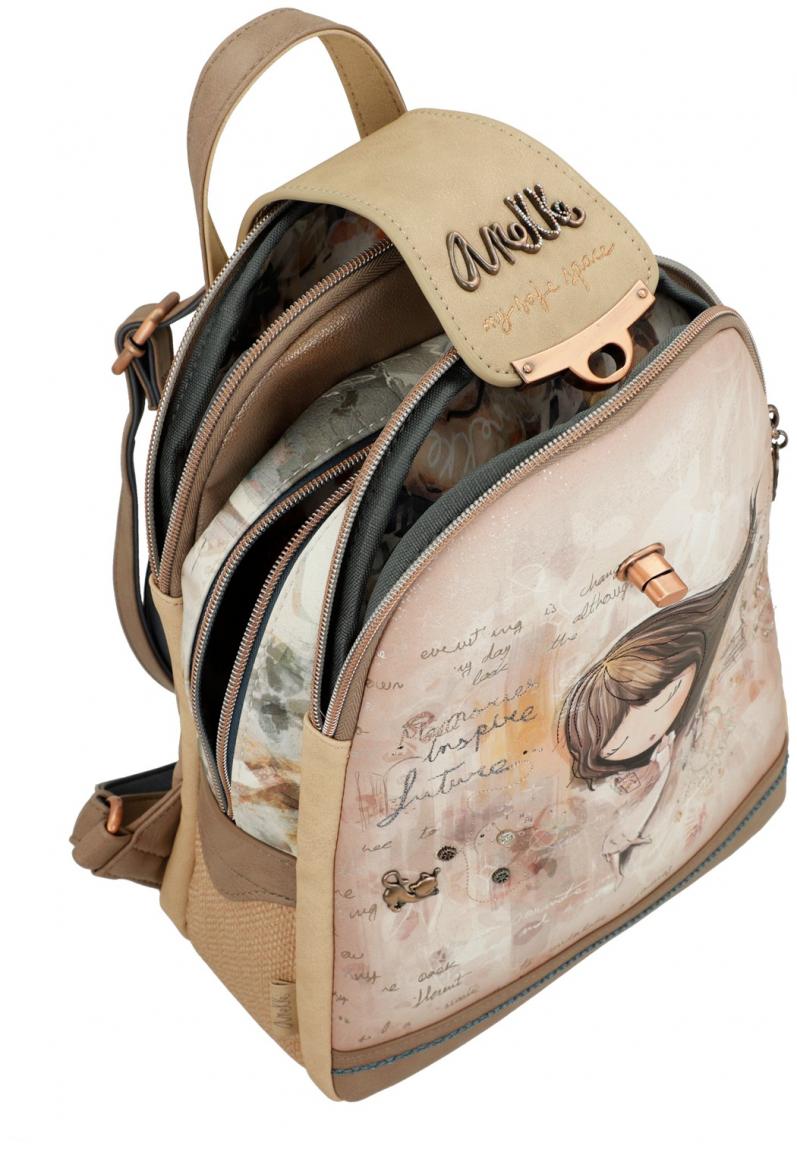 Cityrucksack Anekke dreigeteilt Memories beige Print