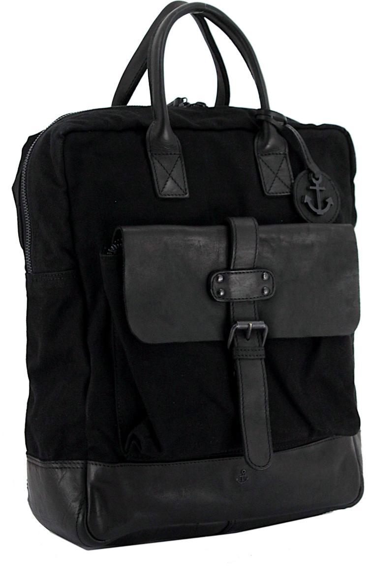 Cool Casual Daypack Josh Harbour2nd Unisex Tragetasche Leinenfaser Rindsleder Ash Schwarz