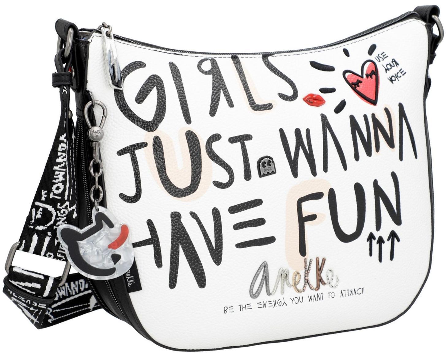 Crossoverbag Anekke Energy Fun and Music Schwarz Weiß Print Towanda Markenlogo