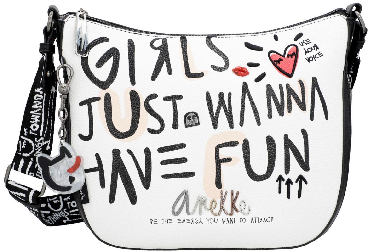 Crossoverbag Anekke Energy Fun and Music Schwarz Weiß Print Towanda Markenlogo