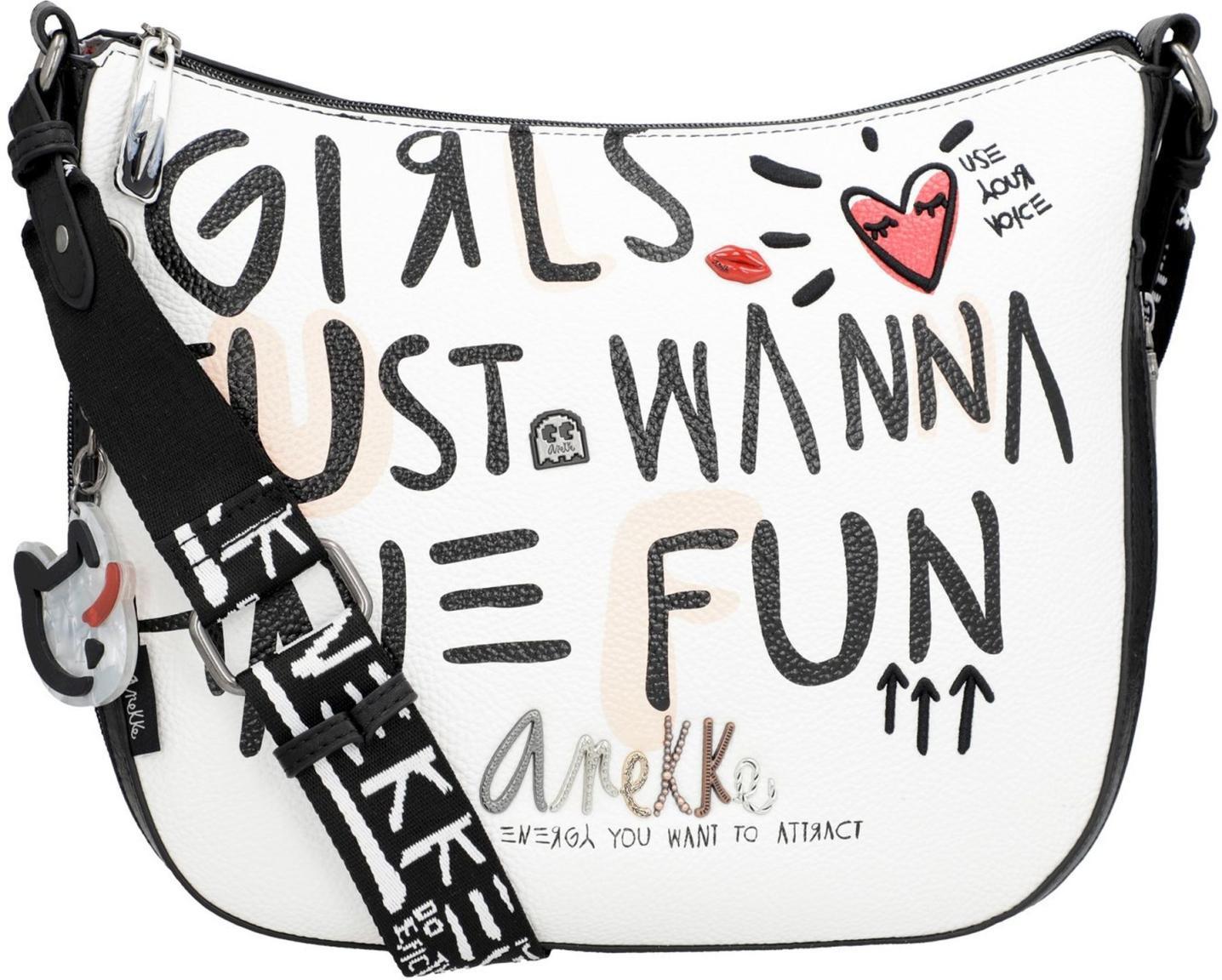 Crossoverbag Anekke Energy Fun and Music Schwarz Weiß Print Towanda Markenlogo