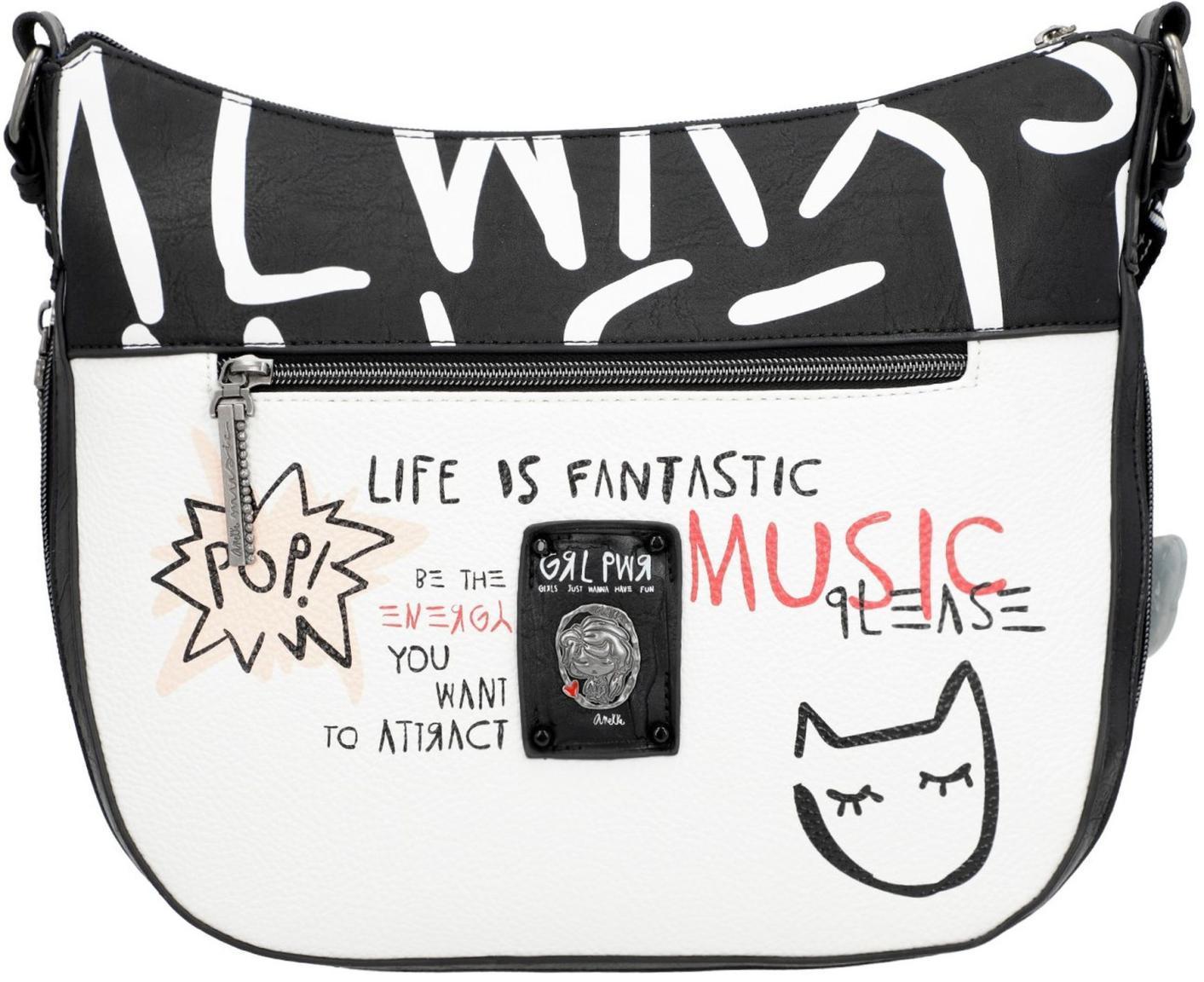 Crossoverbag Anekke Energy Fun and Music Schwarz Weiß Print Towanda Markenlogo