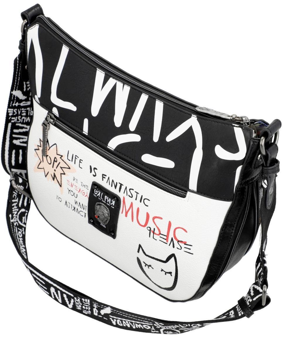 Crossoverbag Anekke Energy Fun and Music Schwarz Weiß Print Towanda Markenlogo