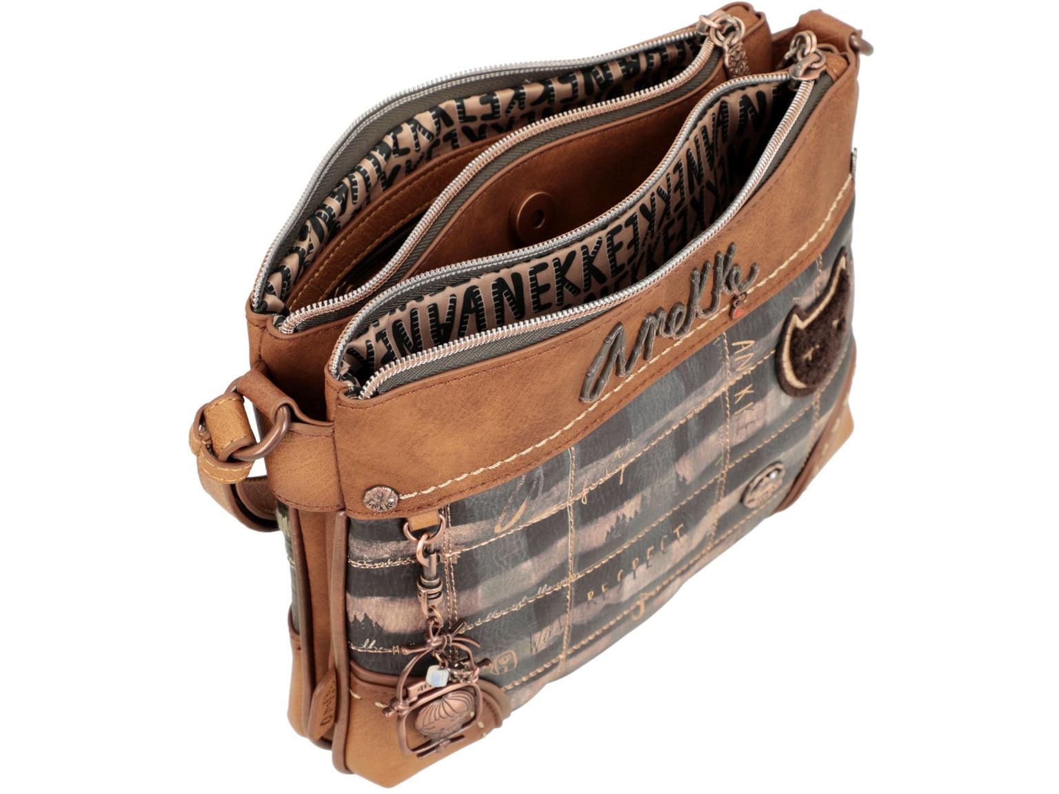 Crossovertasche Anekke Zweifach The Forest Wild Braun bunt Stickerei