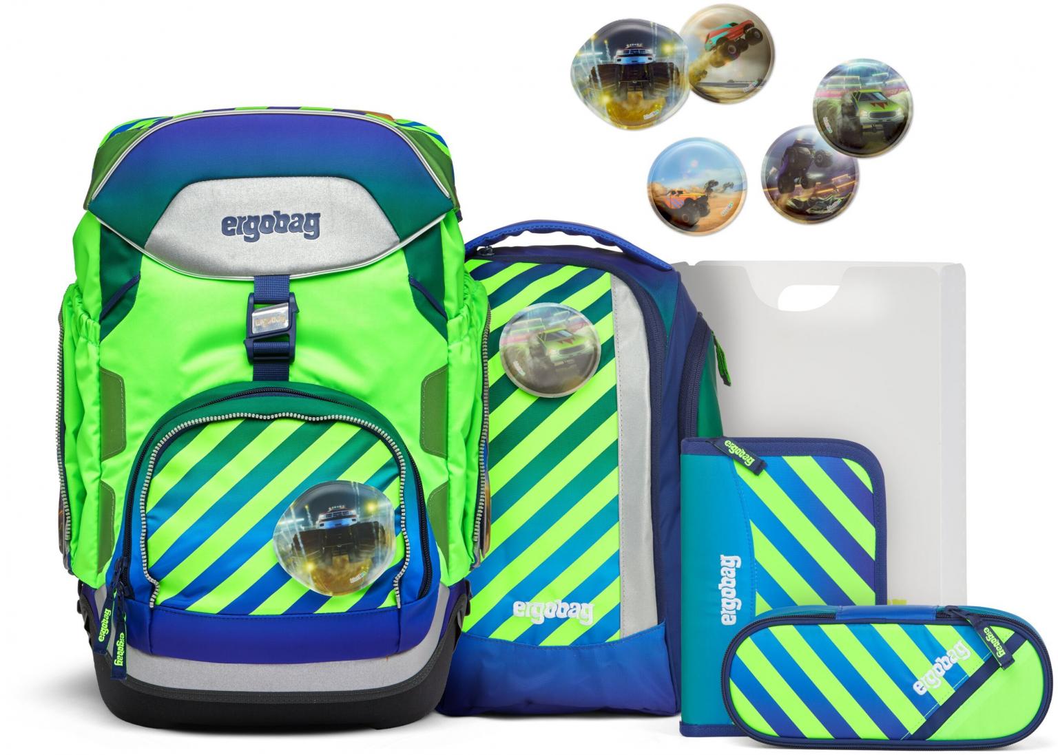 Ergobag Pack TruckBär neongrün blau Schultaschenset Neo Edition