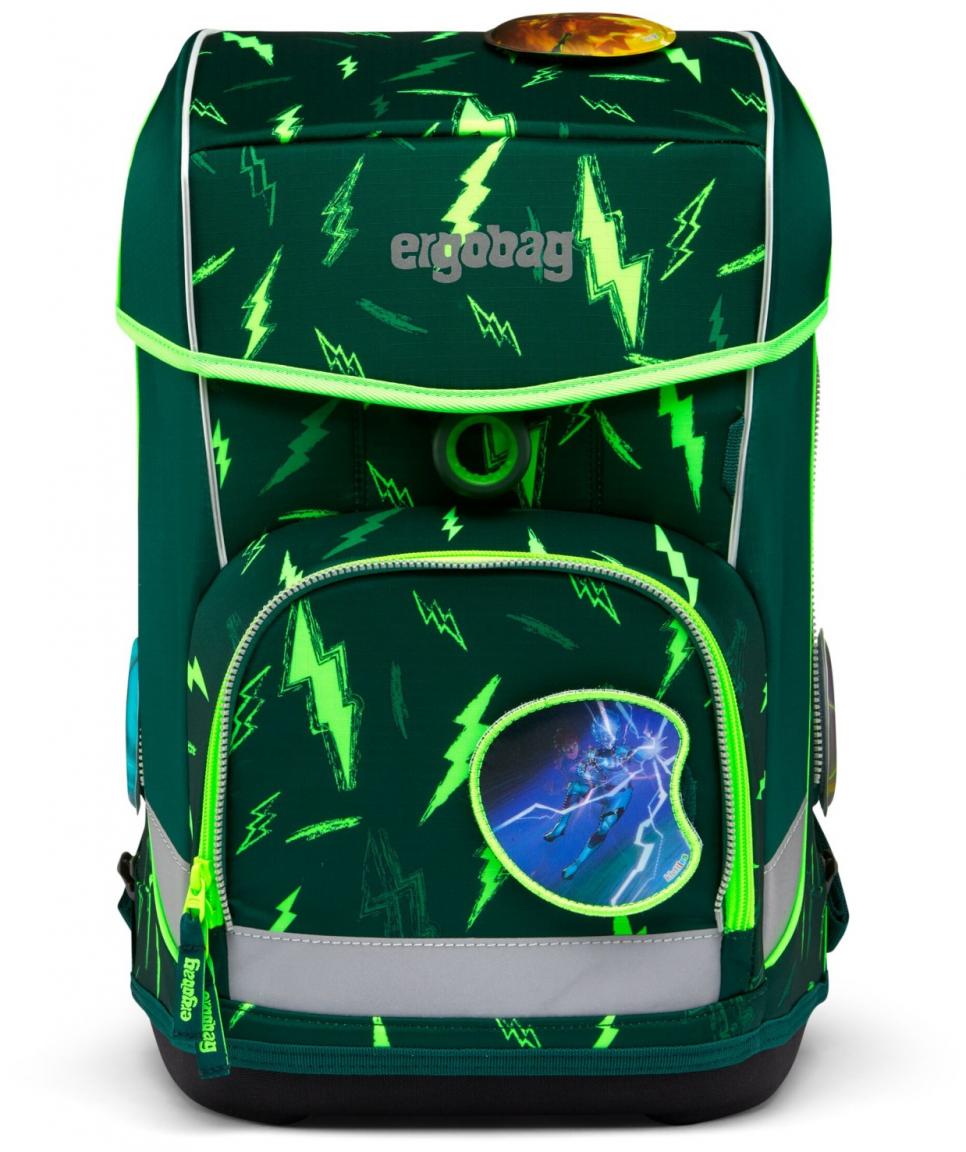 Ergobag Schulrucksack 6-teiliges Set Cubo Light Bärtastisch grün Blitze