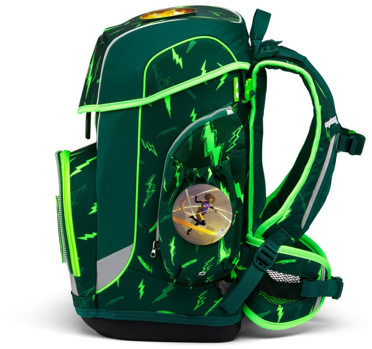 Ergobag Schulrucksack 6-teiliges Set Cubo Light Bärtastisch grün Blitze