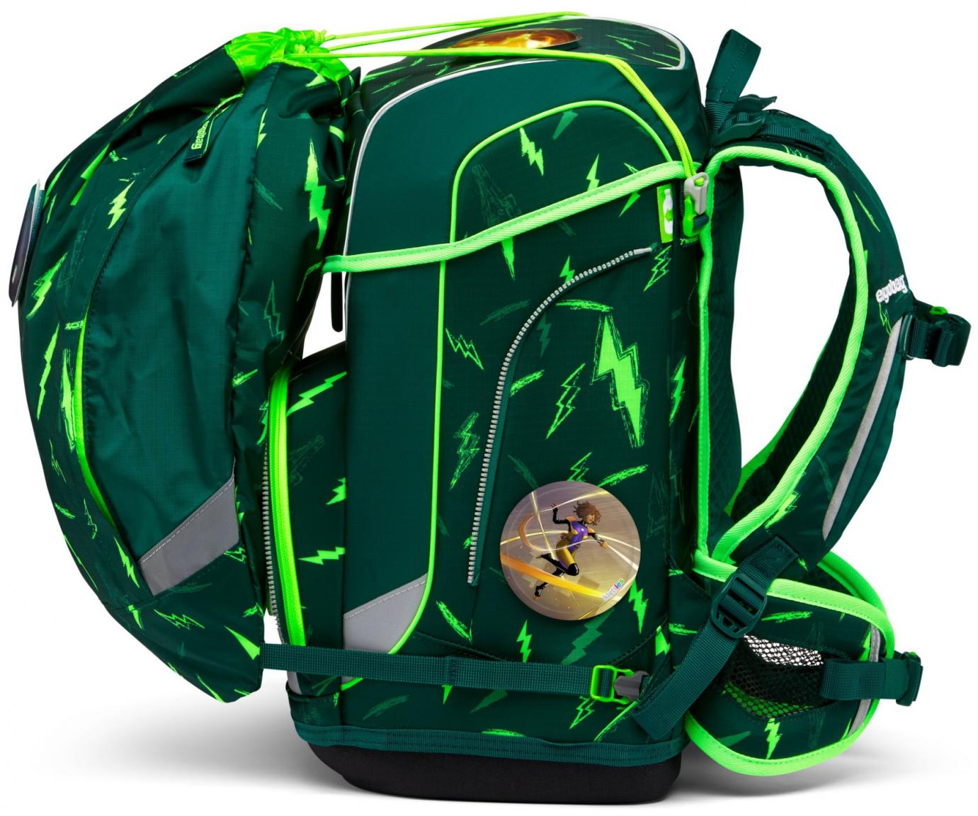 Ergobag Schulrucksack 6-teiliges Set Cubo Light Bärtastisch grün Blitze