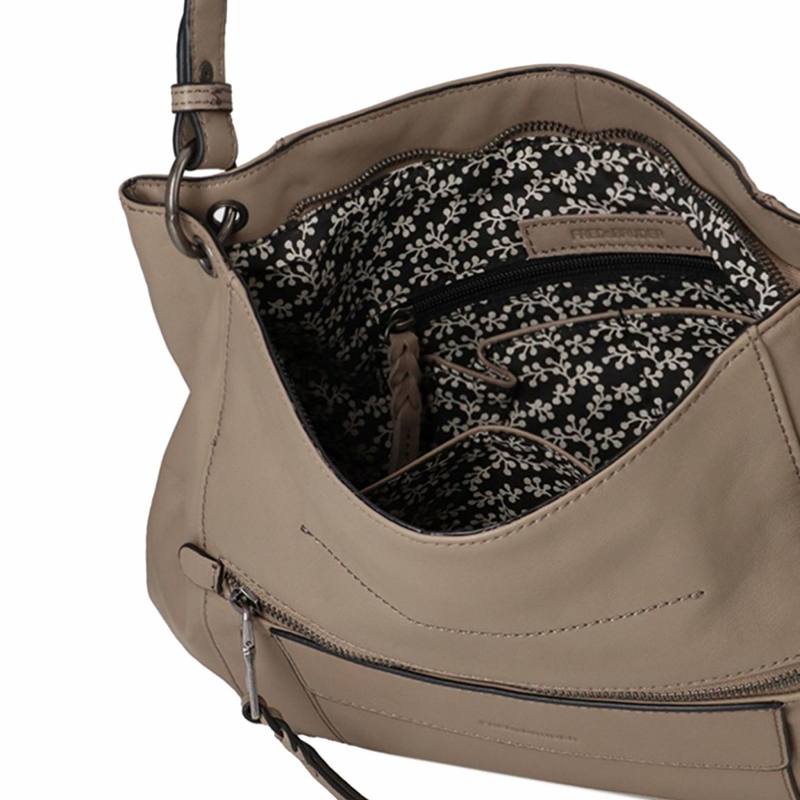 FREDsBRUDER Hobo Damentasche Chiave Taupe Flechteinsatz