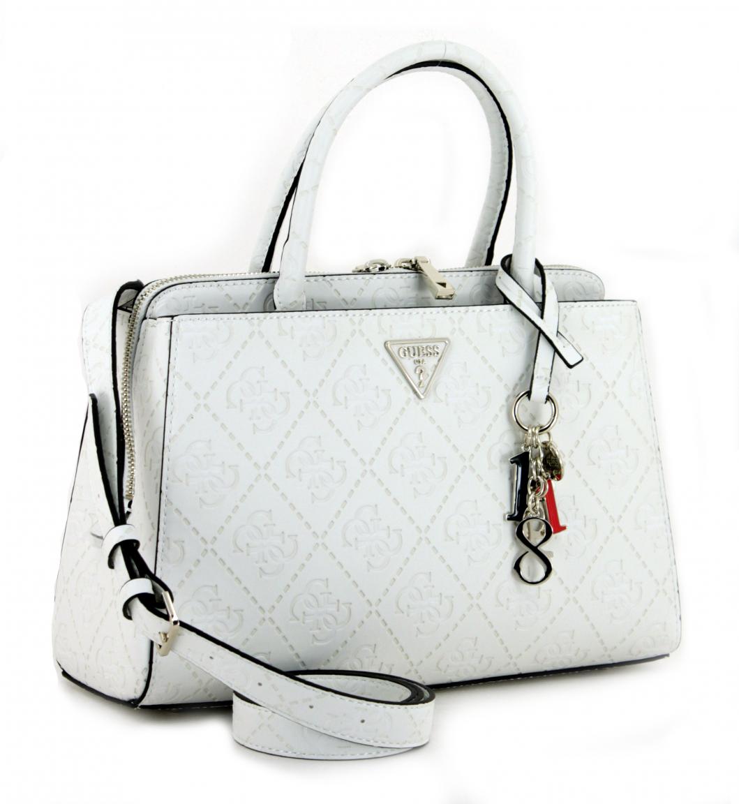 Girlfriend Satchel Maddy Guess White Handtasche weiss Anhänger