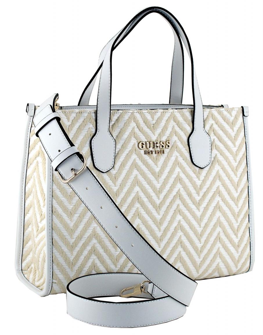 Guess Damen Handtasche Silvana Stickerei Natur White