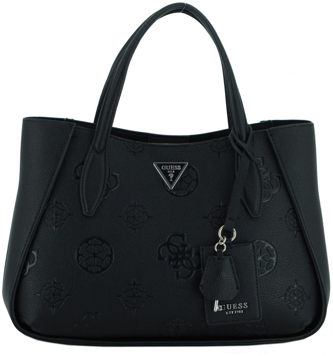 Guess Keandra Girlfirend Satchel schwarz Logoprägung Henkeltasche