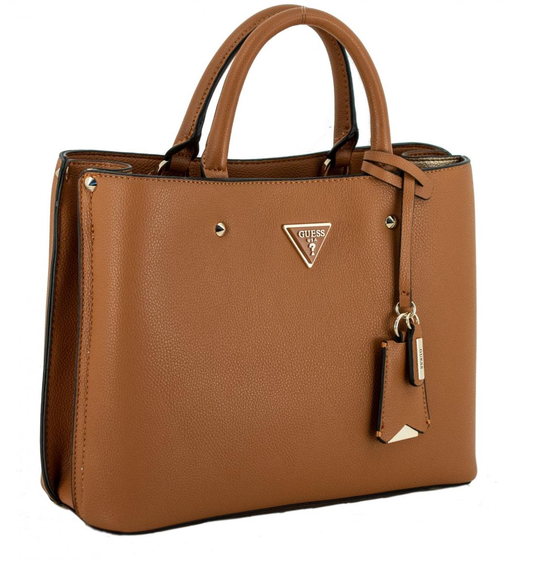 Guess Kurzgrifftasche Meridian Girlfriend Satchel Cognac Ziernieten