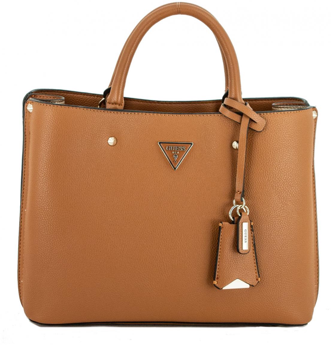 Guess Kurzgrifftasche Meridian Girlfriend Satchel Cognac Ziernieten