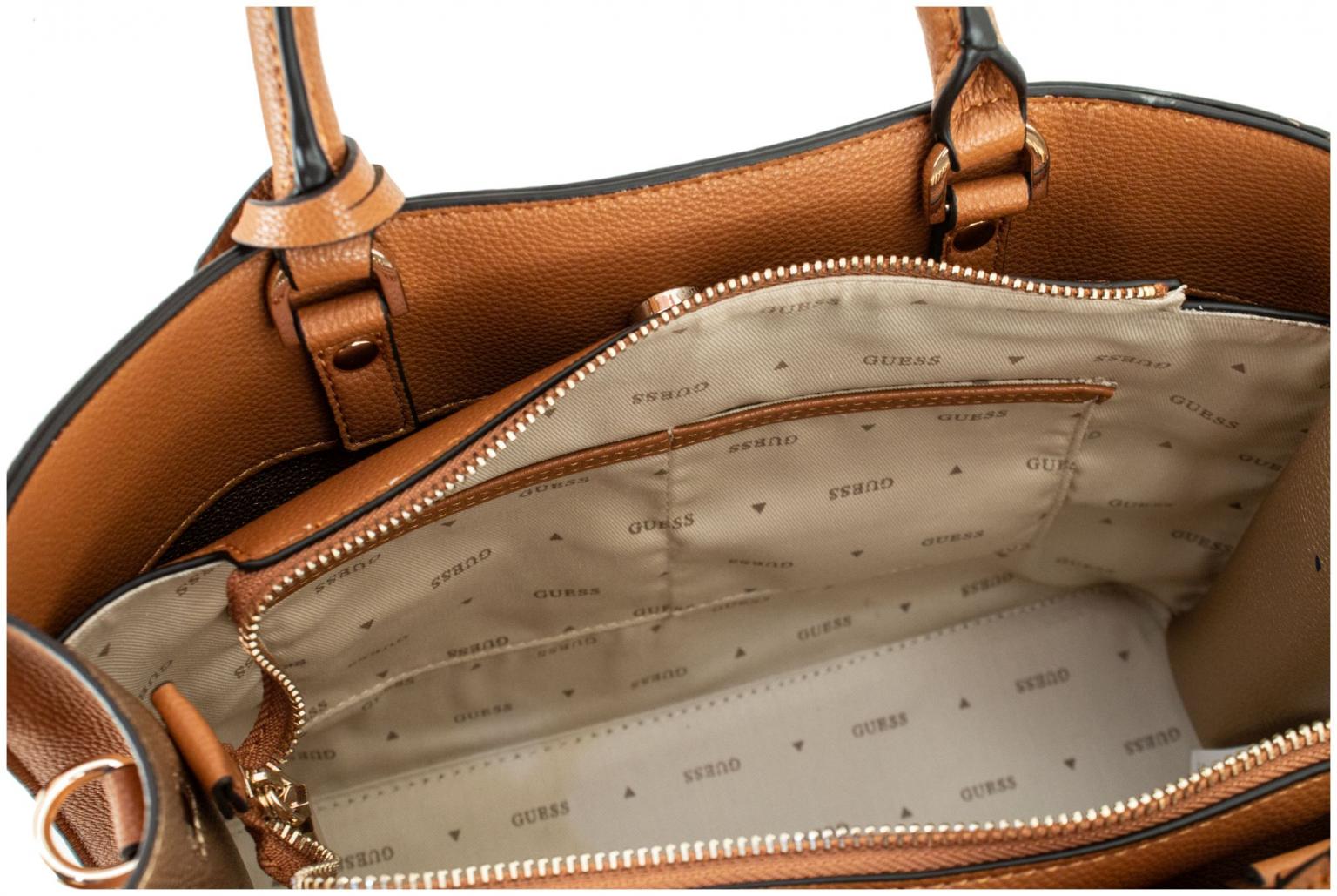 Guess Kurzgrifftasche Meridian Girlfriend Satchel Cognac Ziernieten