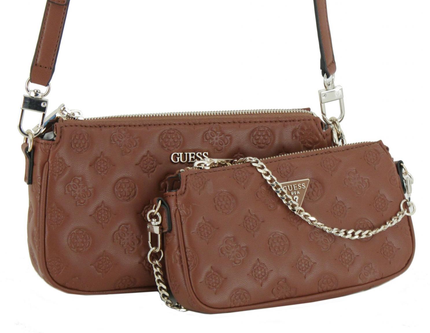 Guess La Femme Double Puch Abendtasche Pragung Cognac braun