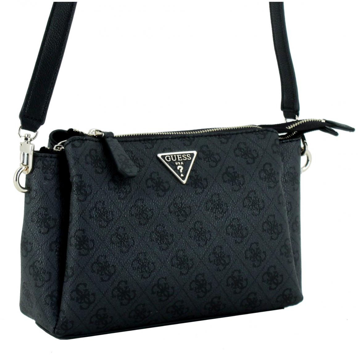 Guess Noelle Coal Logo dreigeteilte Crossovertasche grau schwarz Logoprint