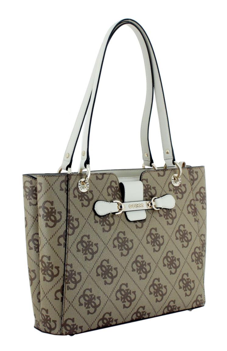 Guess Schultertasche Nolana Latte Logo Bone Alloverlogo