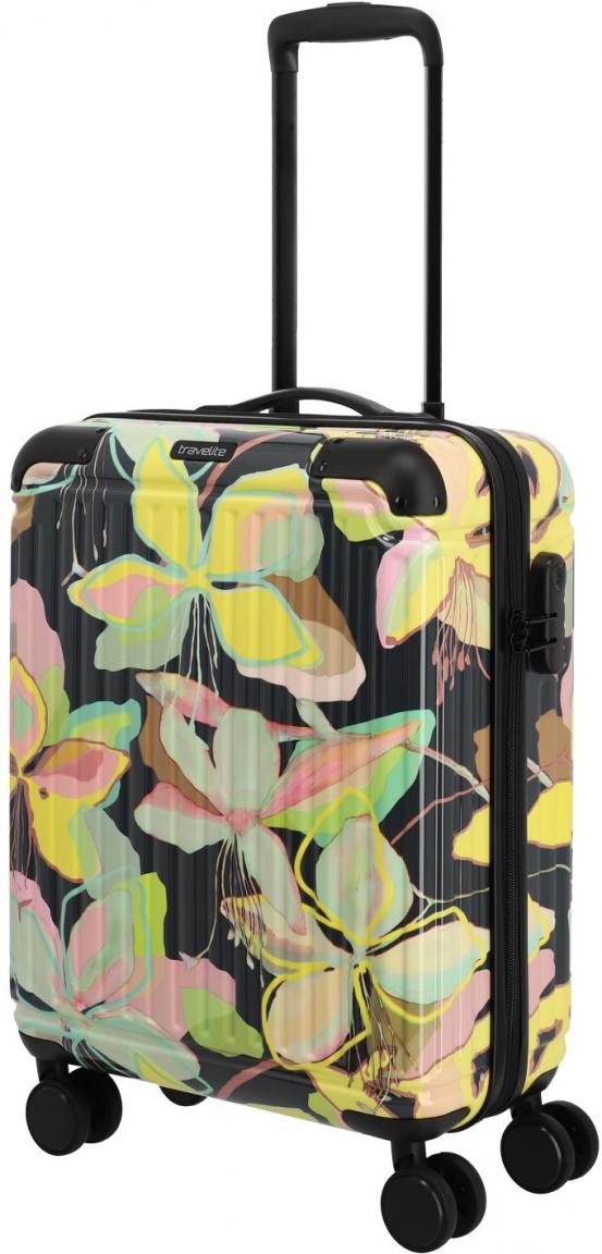 Handgepäckkoffer Travelite Cruise Yellow Orchid Blumenprint 4w Trolley S 55cm