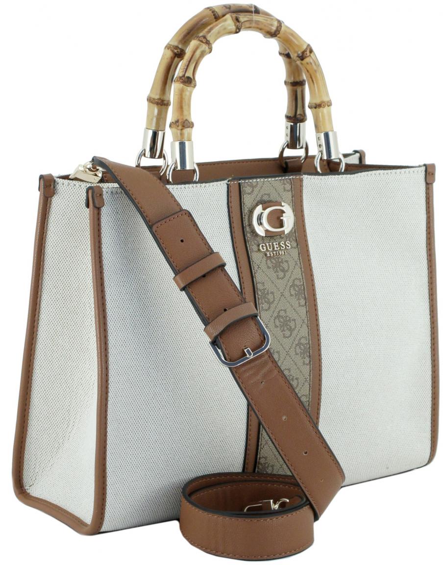 Henkeltasche Bambusgriff Canvas Natural Latte Logo Guess Kerima Tote