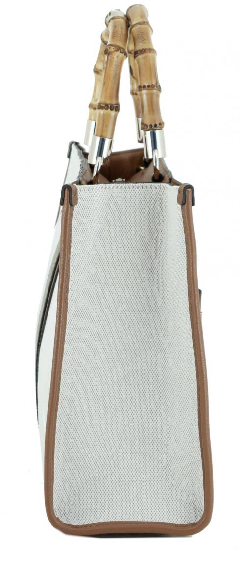 Henkeltasche Bambusgriff Canvas Natural Latte Logo Guess Kerima Tote