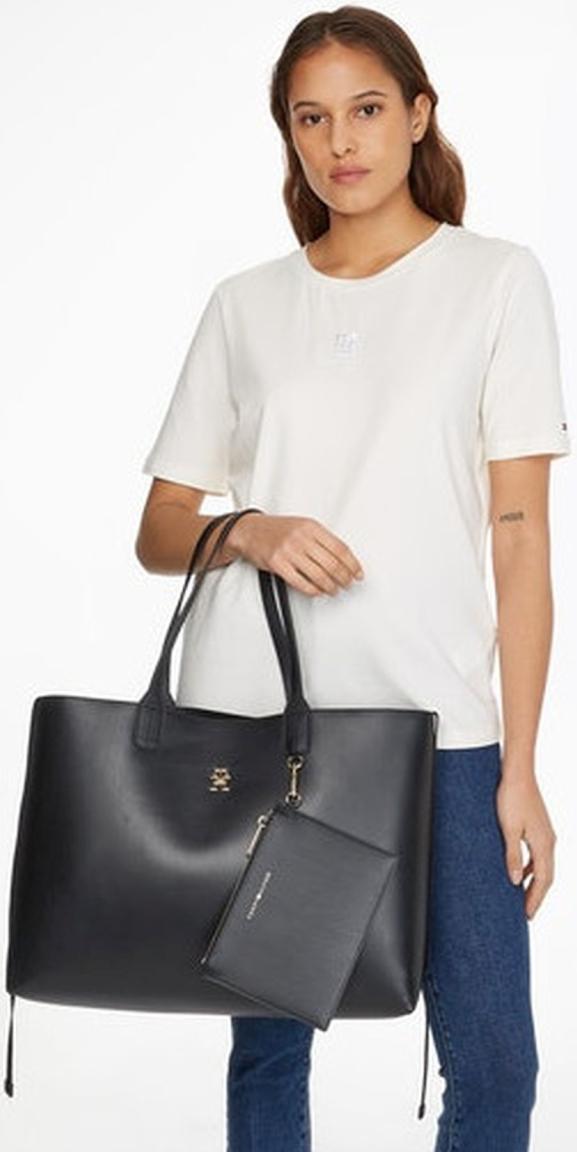 Hilfiger Schultertasche Big Iconic Tote Black mit Etui Anhänger