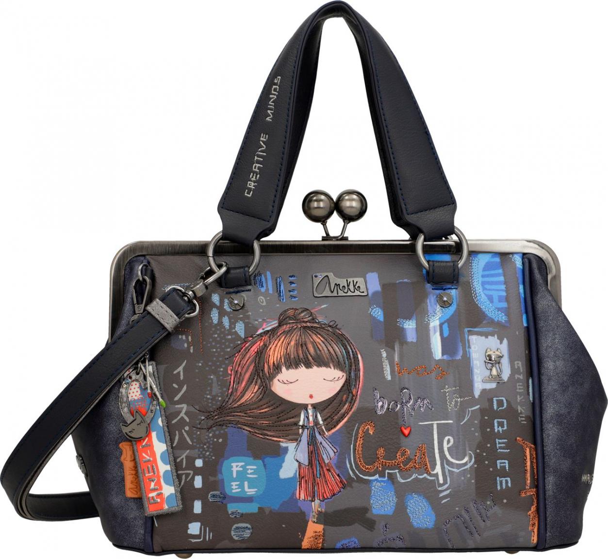 Kisslocktasche Anekke Contemporary Japan blau bunt bestickt Kunst