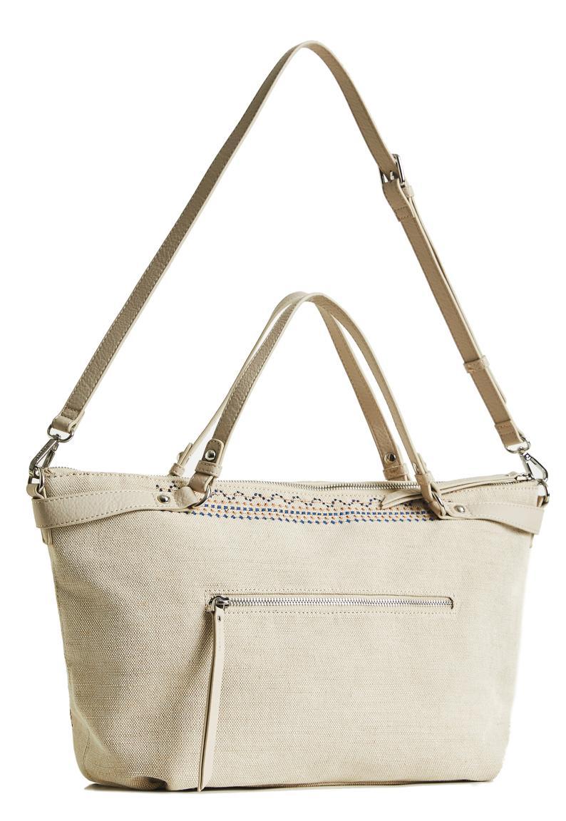 Kurzgrifftasche Canvas bestickt hellbeige Desigual Regasita Libia