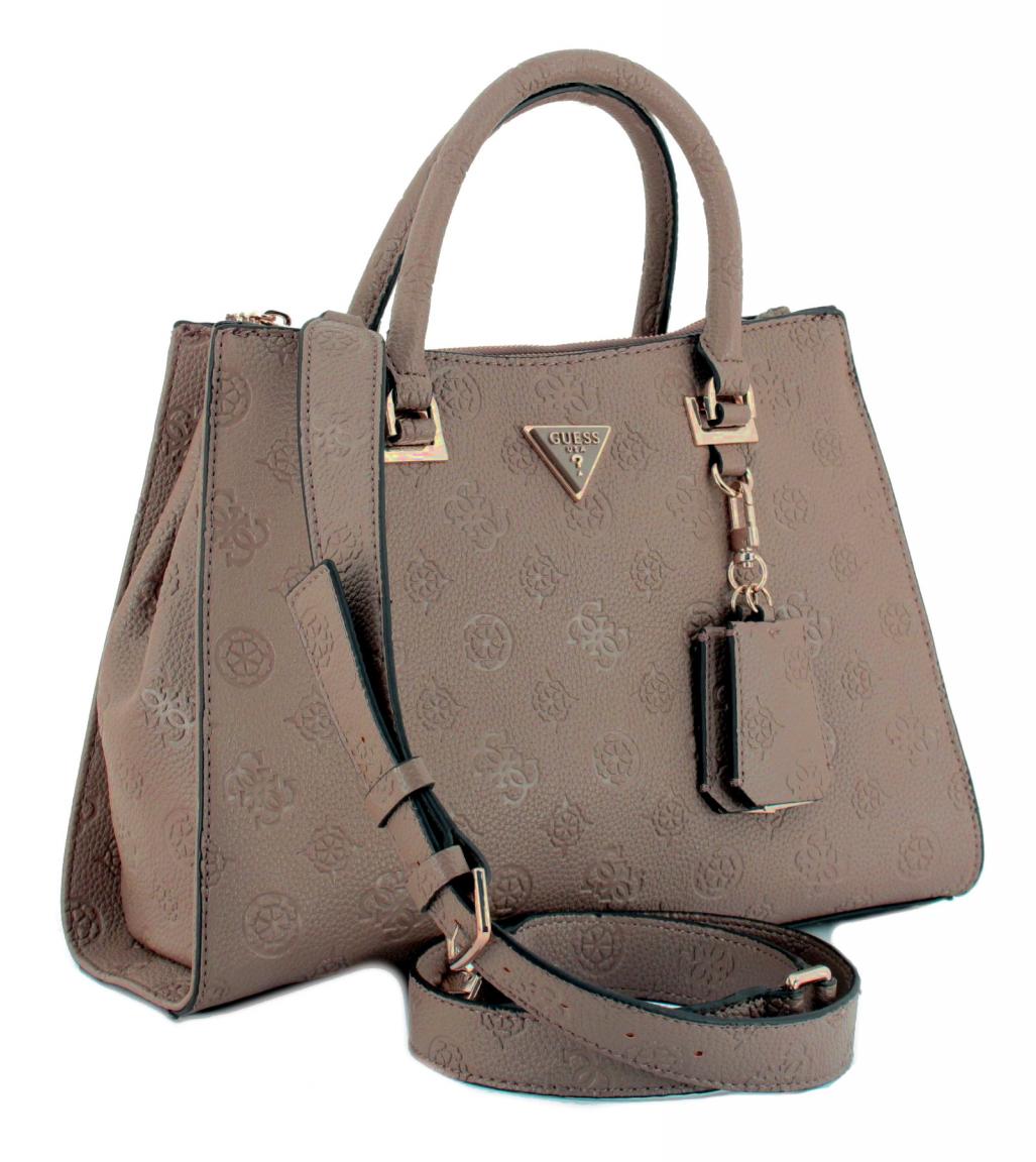 Kurzgrifftasche Cresidia Guess Dark Taupe Markenprägung Allover