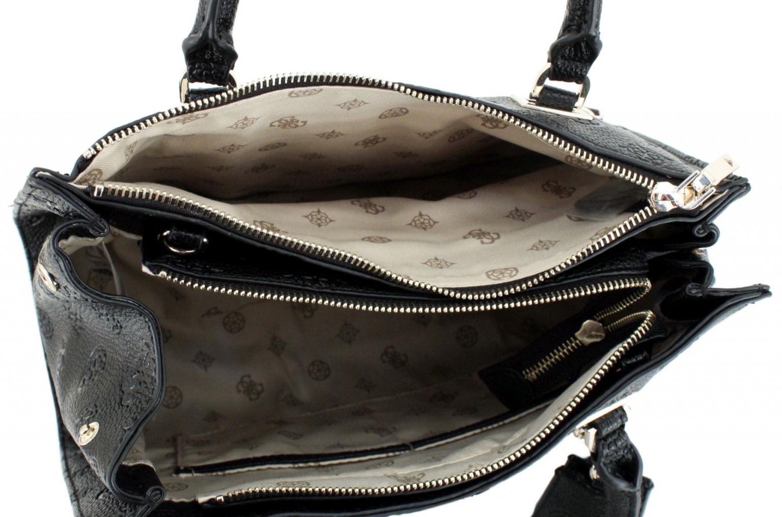 Kurzgrifftasche Cresidia Guess Dark Taupe Markenprägung Allover